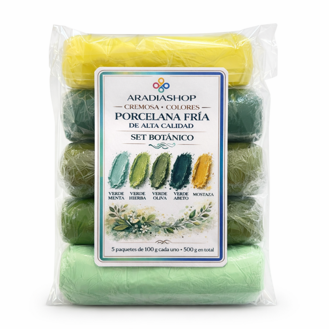 Set Porcelana Fría Cremosa Botánico 500g | 5 Colores Naturales y Verdes
