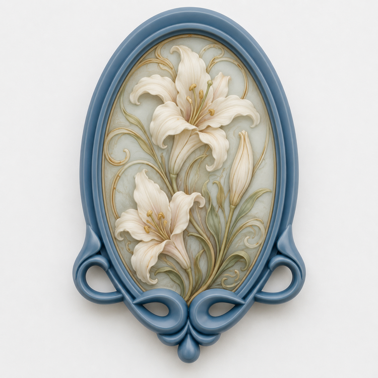 Marco Art Nouveau Ovalado Nº 17 decorado con lirios en estilo Art Nouveau realizado con molde de silicona AradiaShop