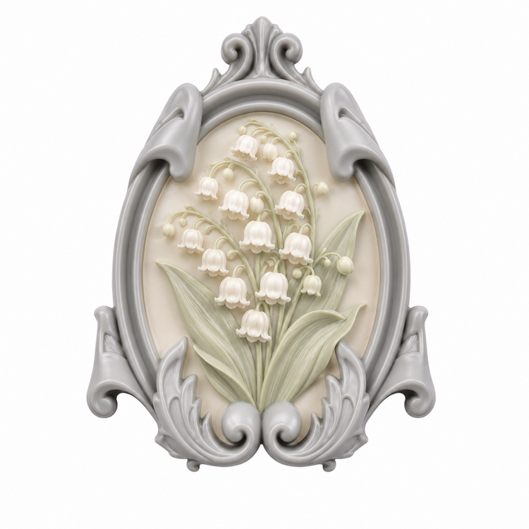 Marco Colgante Art Nouveau Nº 23 con lirio de los valles en tonos suaves realizado con molde de silicona AradiaShop