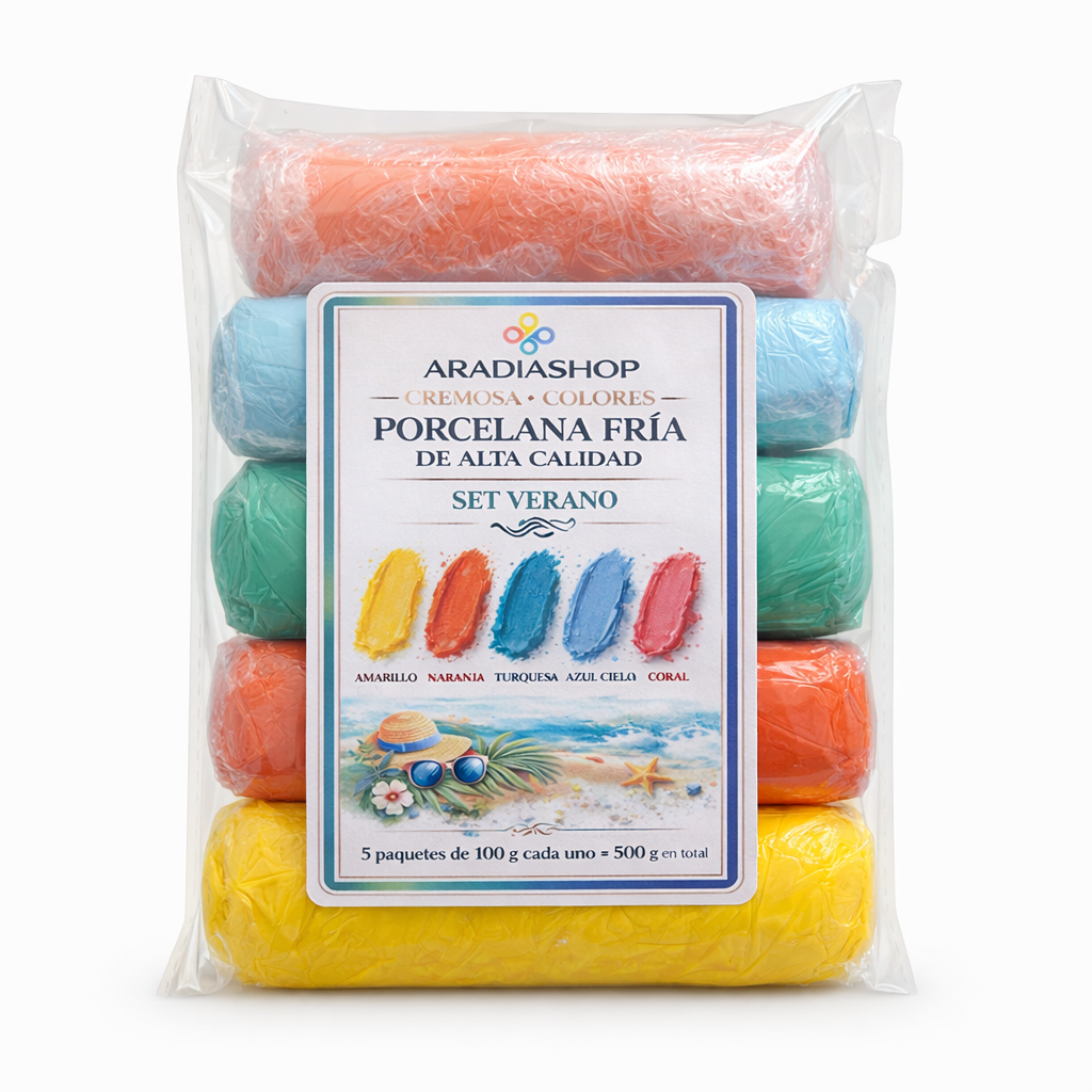 Porcelana Fría Cremosa Set Verano 500g –|5 Colores Vibrantes de 100g