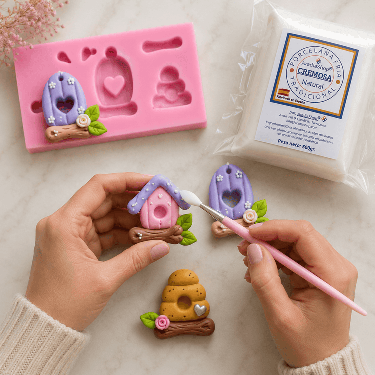 Molde de Silicona Casitas de Jardín Kawaii para Porcelana Fría