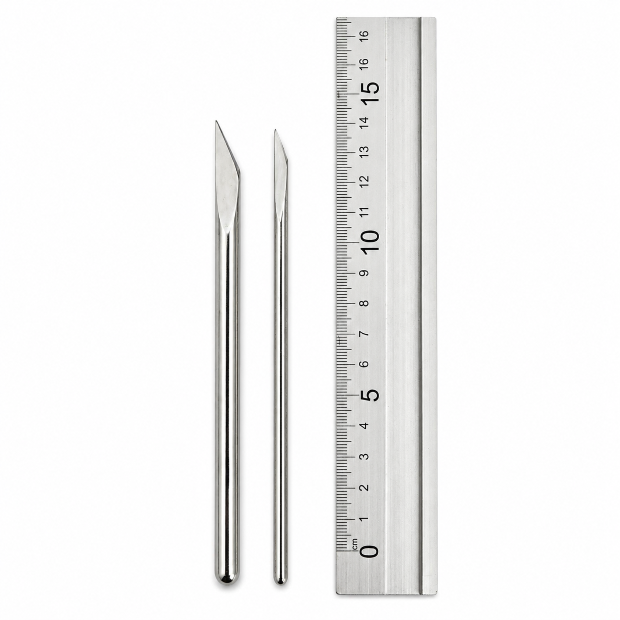 Estecas cuchillo de acero inoxidable grande y pequeña con regla para mostrar medidas en modelado de porcelana fría