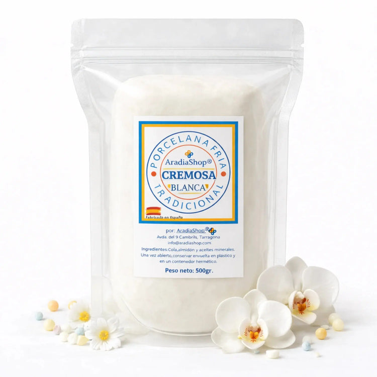 Porcelana fría cremosa blanca 500g AradiaShop para modelado y manualidades
