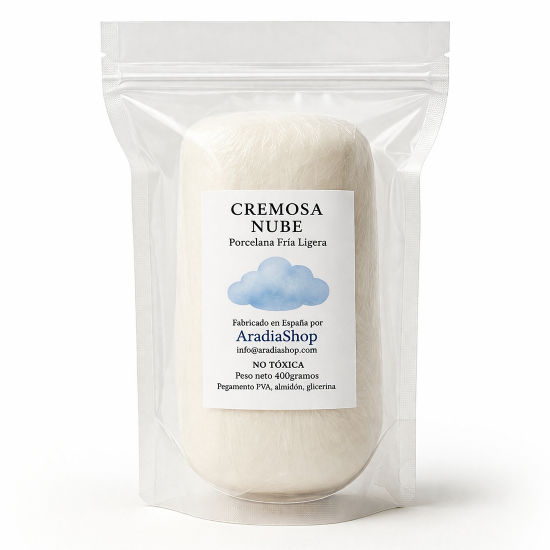 Porcelana fría cremosa nube ligera 500g AradiaShop para modelado y manualidades