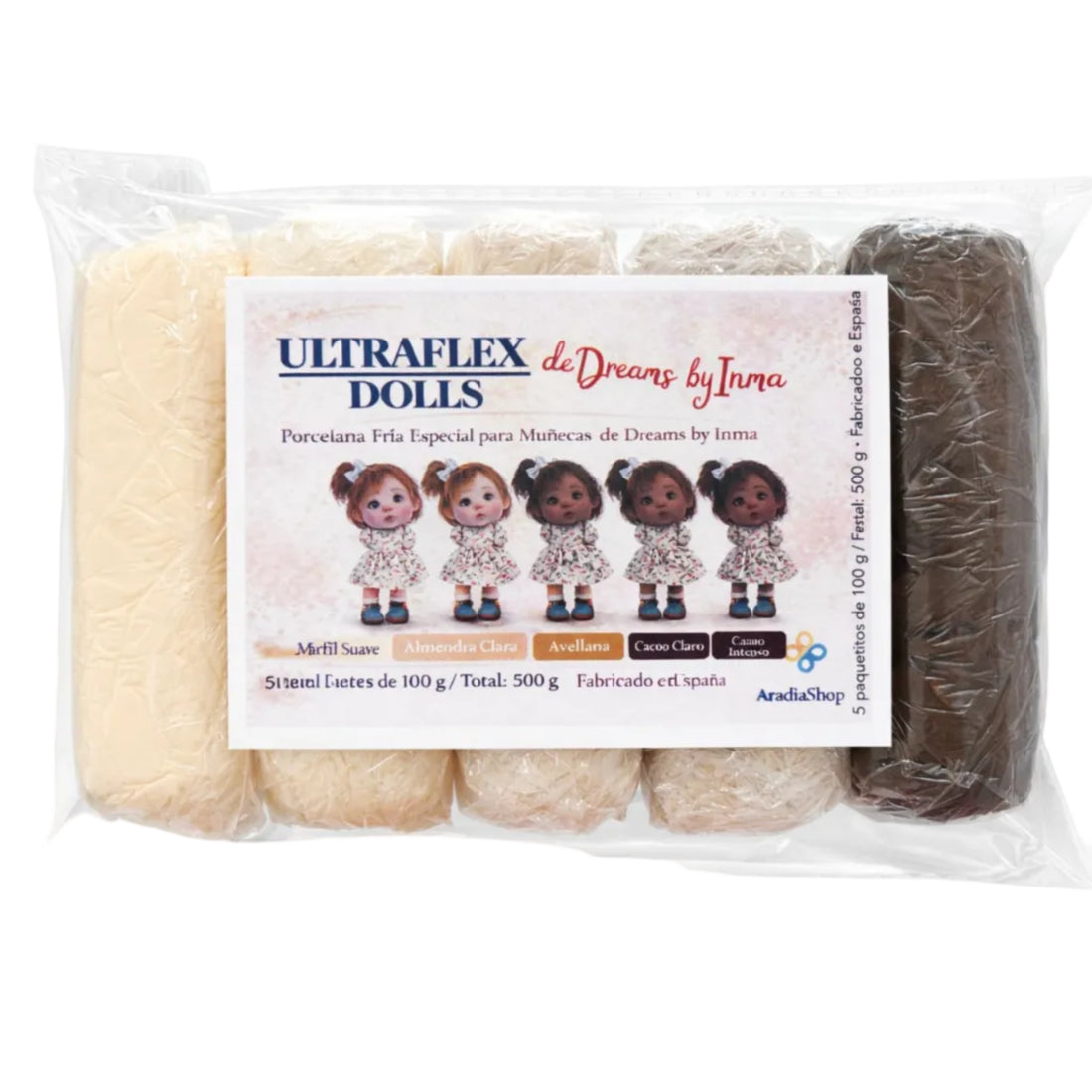 Porcelana fría Ultraflex Dolls colores piel AradiaShop pack 500g para muñecas y modelado realista