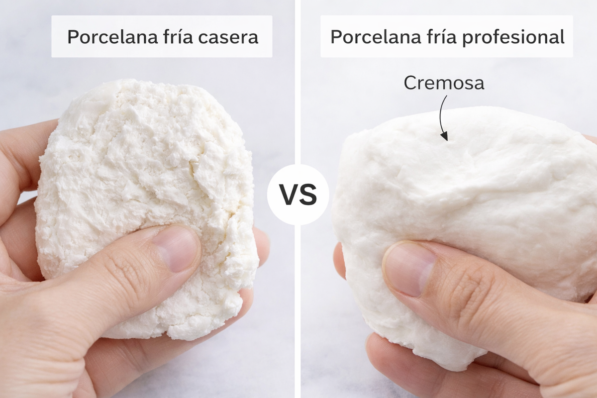 Diferencia real entre porcelana fría casera y porcelana profesional: textura, acabado y calidad