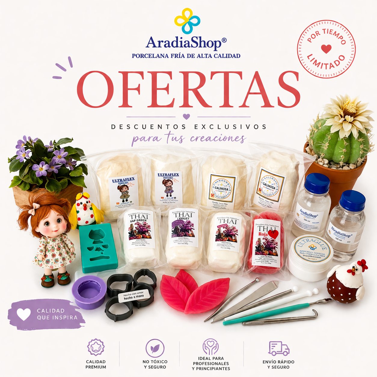 Ofertas en porcelana fría, moldes, herramientas y materiales de modelado AradiaShop por tiempo limitado