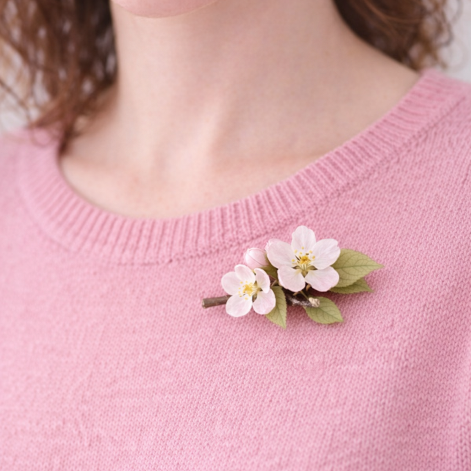 broche de flor de manzano en porcelana fría realista hecho a mano