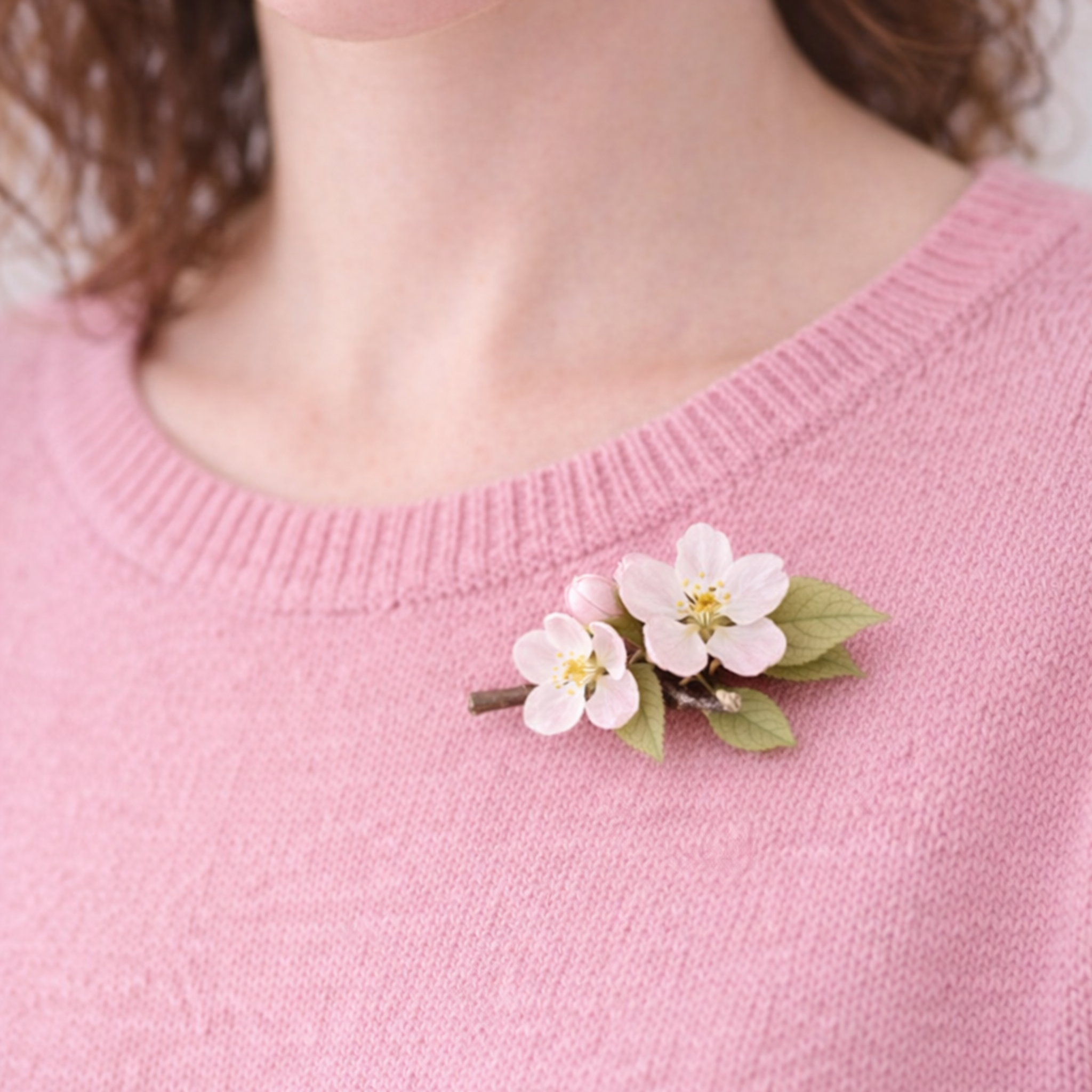 broche de flor de manzano en porcelana fría realista hecho a mano