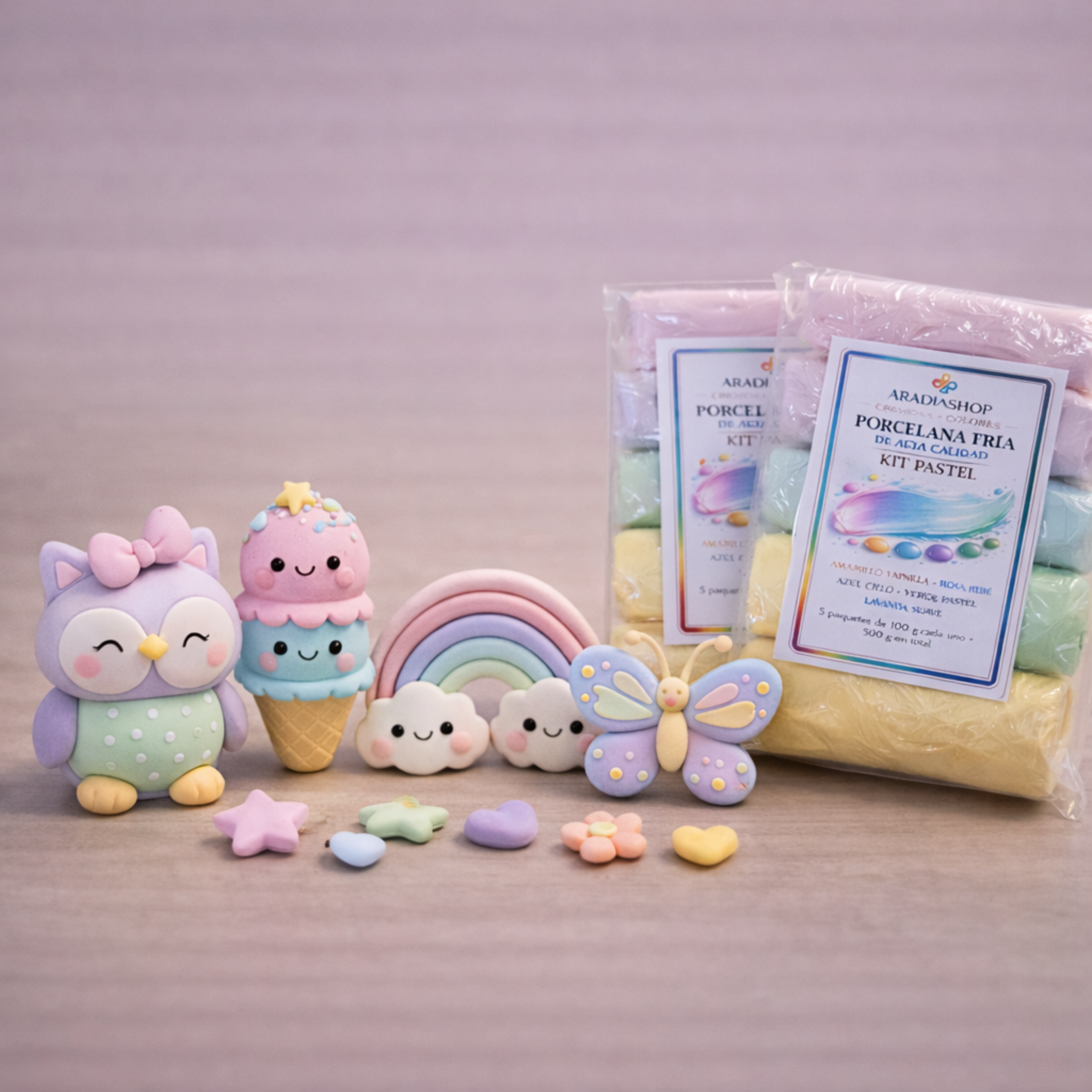 Set Porcelana Fría Cremosa Pastel | 5 Colores x 100g | 500g Total | Vainilla, Menta, Azul Cielo, Lavanda y Rosa Bebé