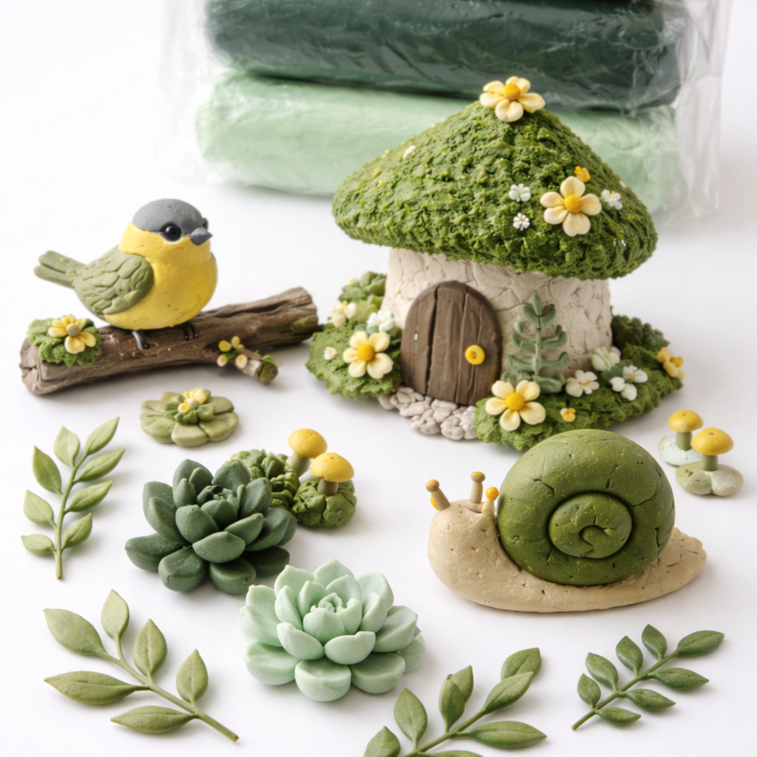Set Botánico de Porcelana Fría Verde