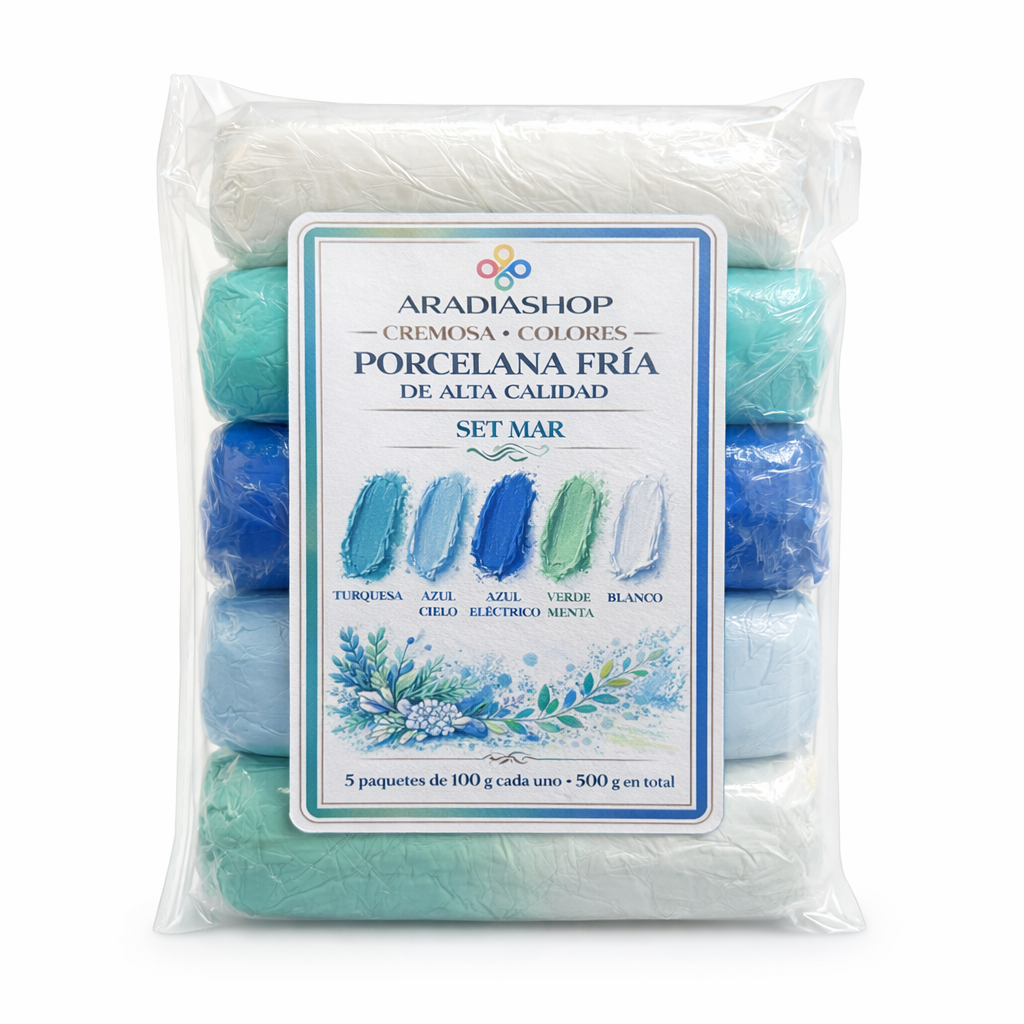 Set Porcelana Fría Cremosa Mar 500g | 5 Colores Azules y Verdes