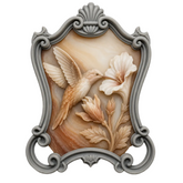 Marco Cartel Barroco Grande Nº 20 con camafeo de colibrí y flor en tonos de concha realizado con molde de silicona AradiaShop