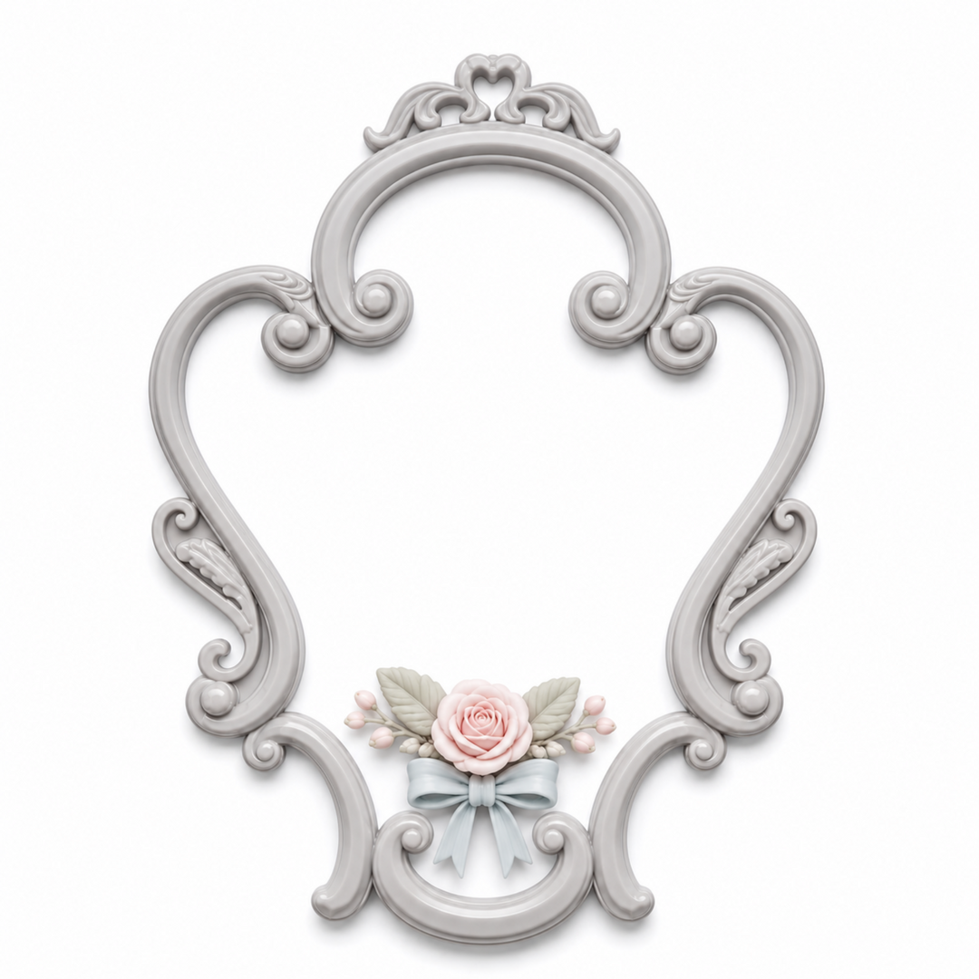 Marco Decorativo Clásico Nº 6 decorado con cesta de flores en porcelana fría de tonos pastel