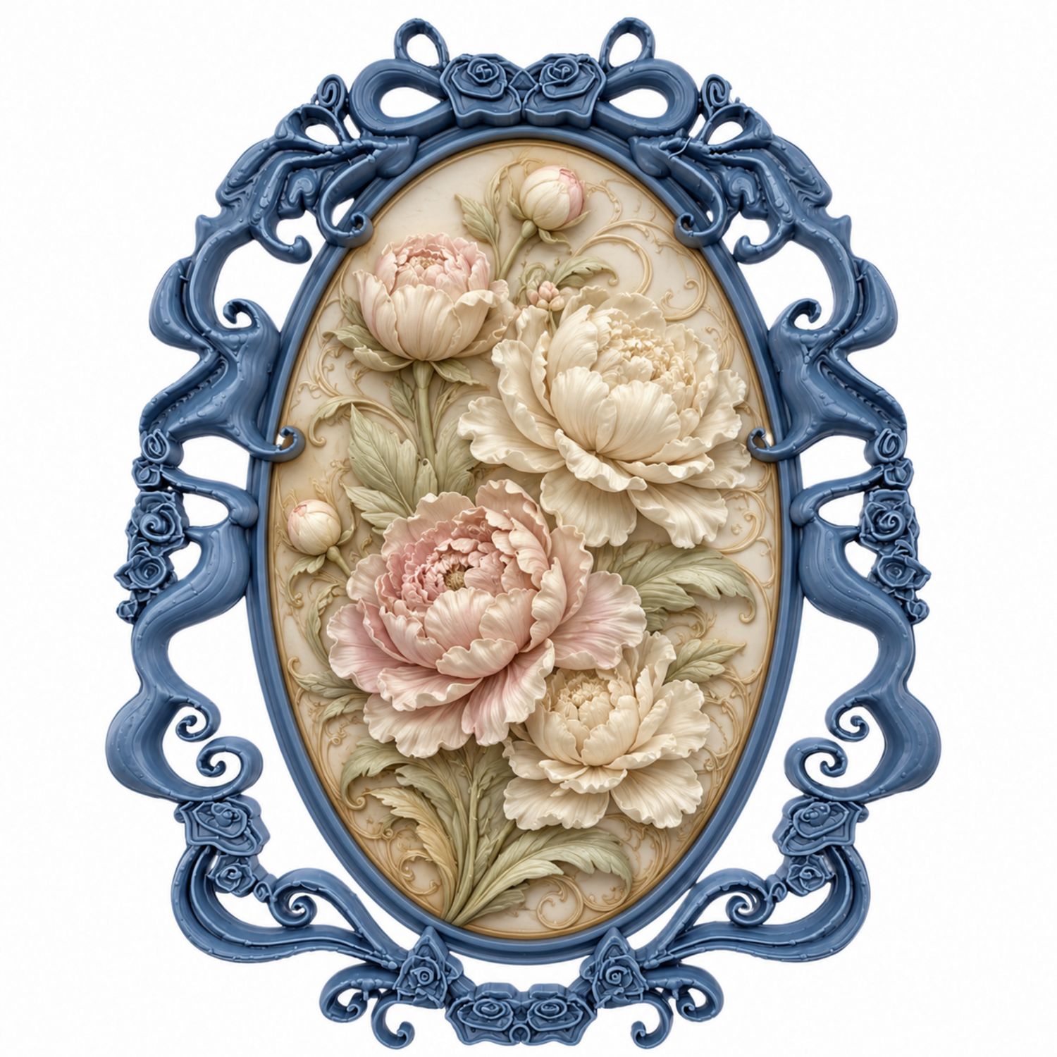 Marco Floral Art Nouveau Grande Nº 20 con camafeo de concha y motivo floral realizado con molde de silicona AradiaShop