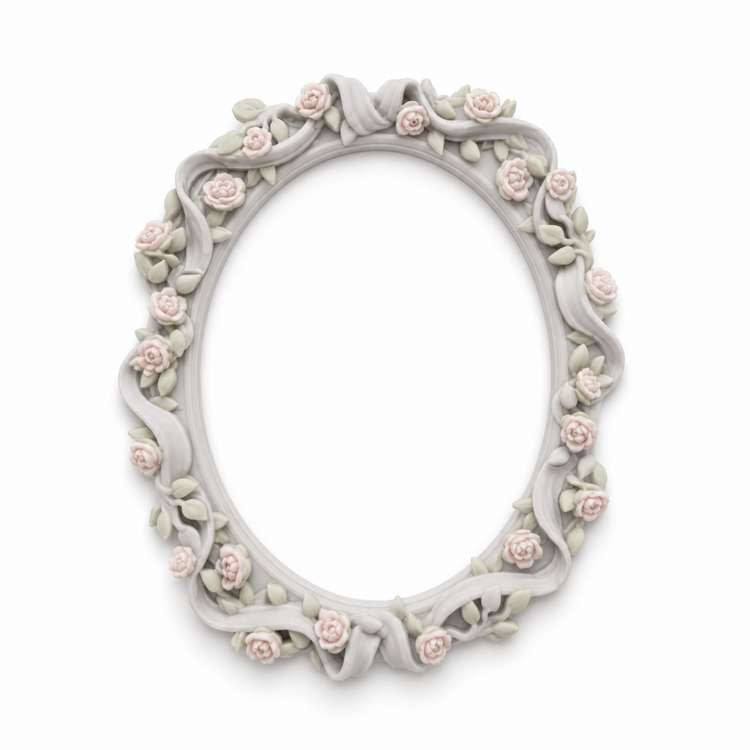 Marco Floral Oval Nº 7 decorado con delicadas rosas de porcelana fría en tonos pastel