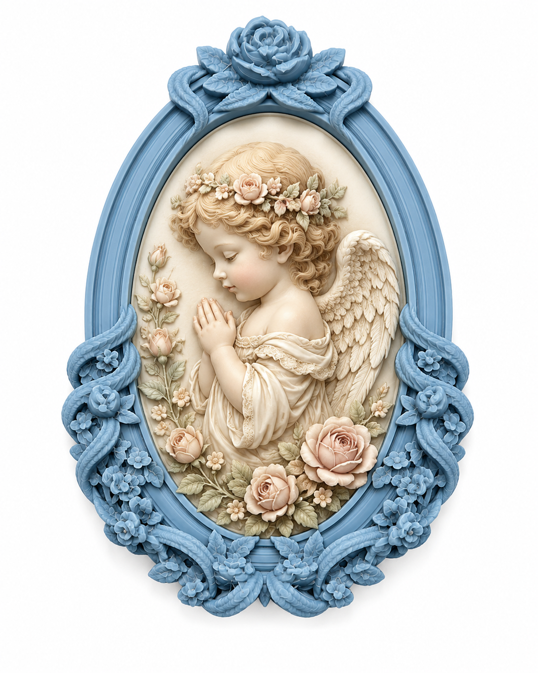 Marco Floral Romántico Nº 27 con ángel victoriano y rosas en tonos pastel realizado con molde de silicona AradiaShop