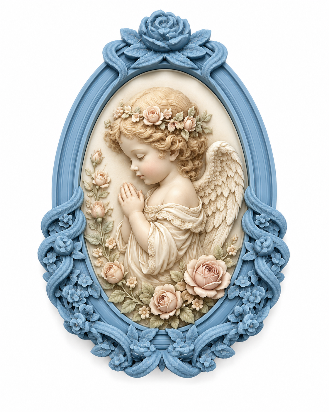 Marco Floral Romántico Nº 27 con ángel victoriano y rosas en tonos pastel realizado con molde de silicona AradiaShop