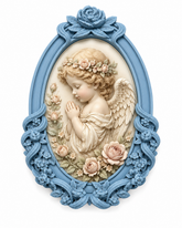 Marco Floral Romántico Nº 27 con ángel victoriano y rosas en tonos pastel realizado con molde de silicona AradiaShop