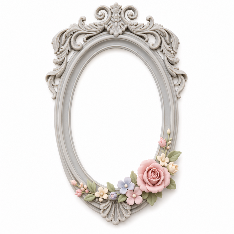Marco Oval Barroco Nº 4 decorado con flores de porcelana fría en miniatura