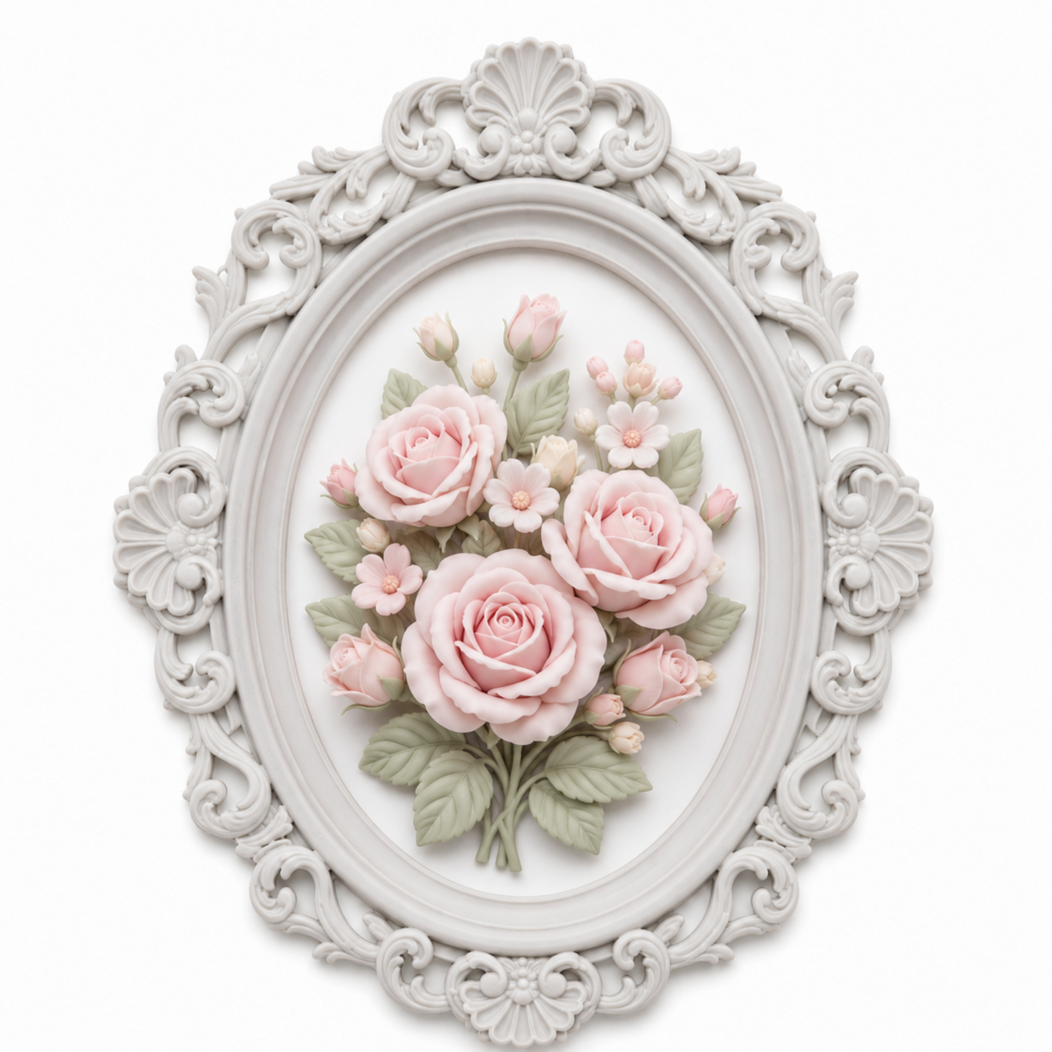 Marco Oval Barroco Nº 5 decorado con rosas de porcelana fría en tonos pastel