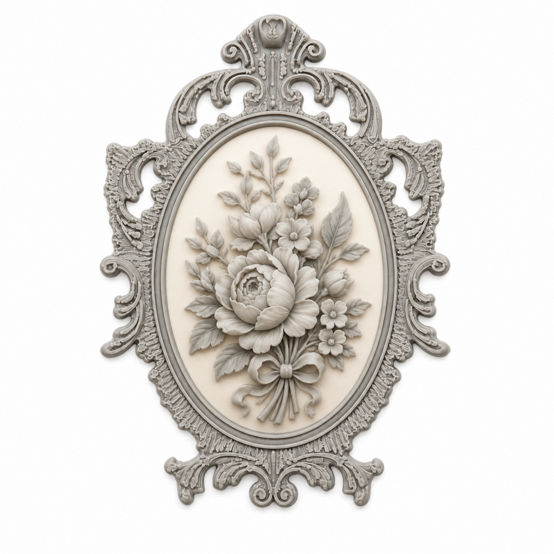 Marco Ovalado Barroco Nº 15 con camafeo floral en tonos suaves realizado con molde de silicona AradiaShop