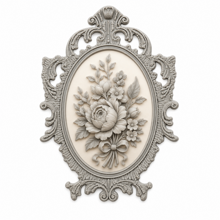 Marco Ovalado Barroco Nº 15 con camafeo floral en tonos suaves realizado con molde de silicona AradiaShop