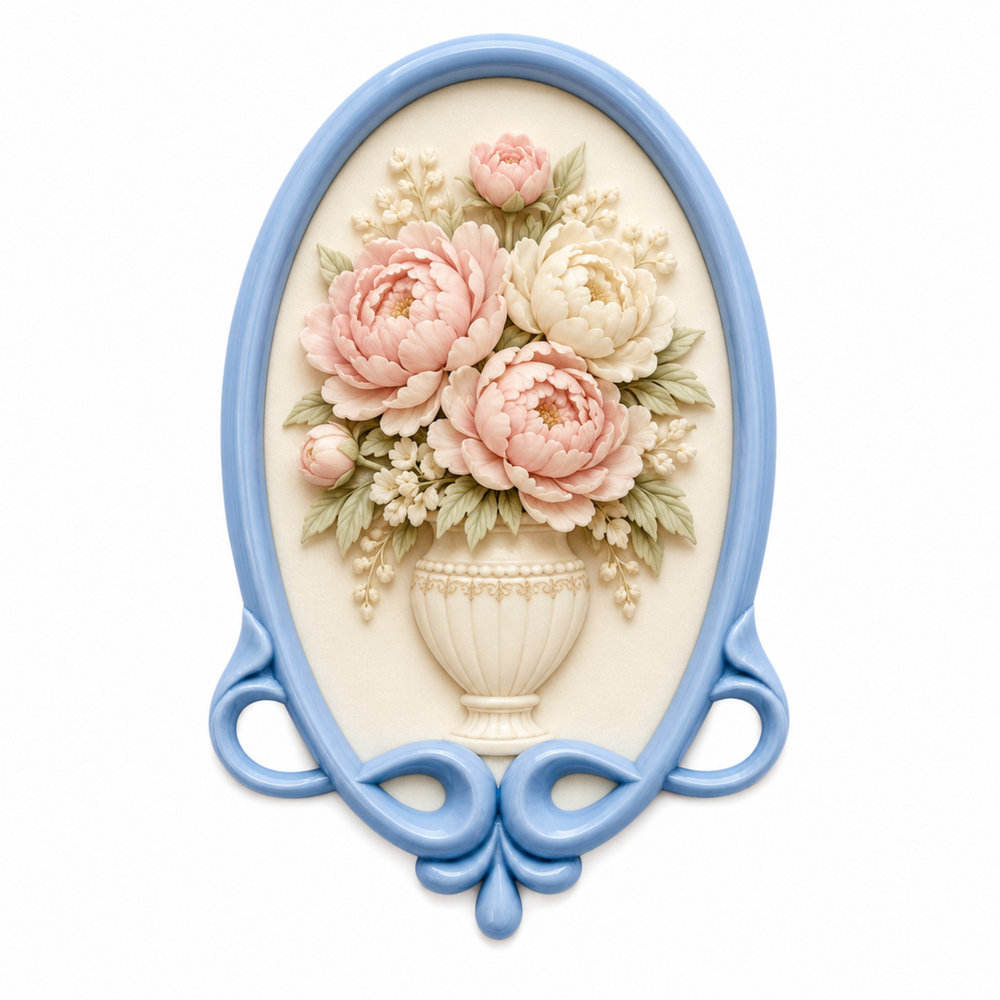 Marco Ovalado Clásico Nº 45 con composición floral en relieve realizado con molde de silicona AradiaShop