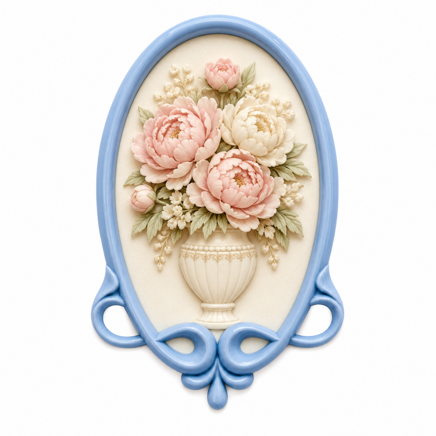 Marco Ovalado Clásico Nº 45 con composición floral en relieve realizado con molde de silicona AradiaShop