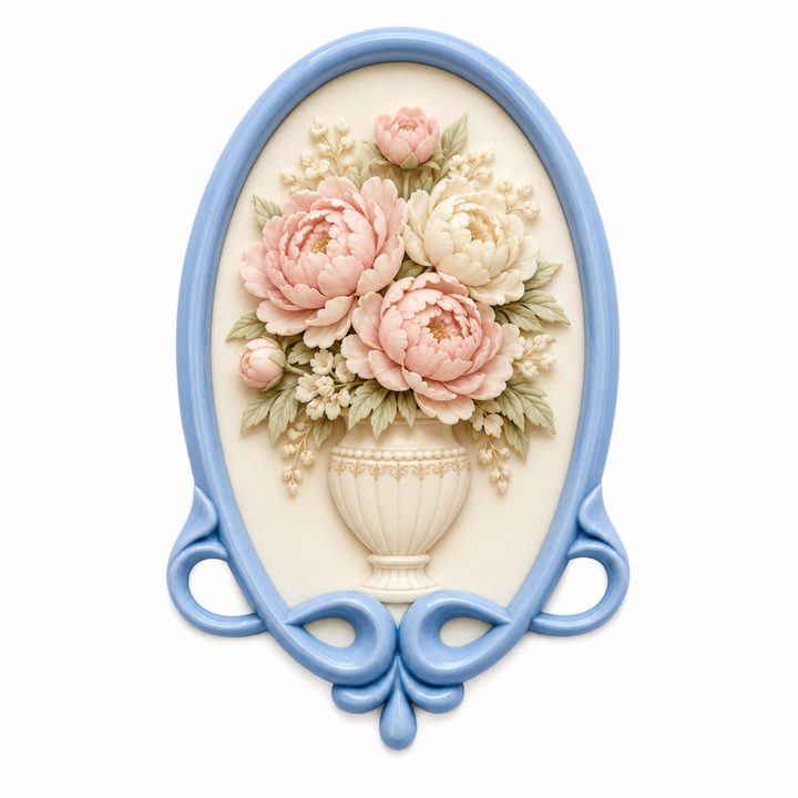 Marco Ovalado Clásico Nº 45 con composición floral en relieve realizado con molde de silicona AradiaShop