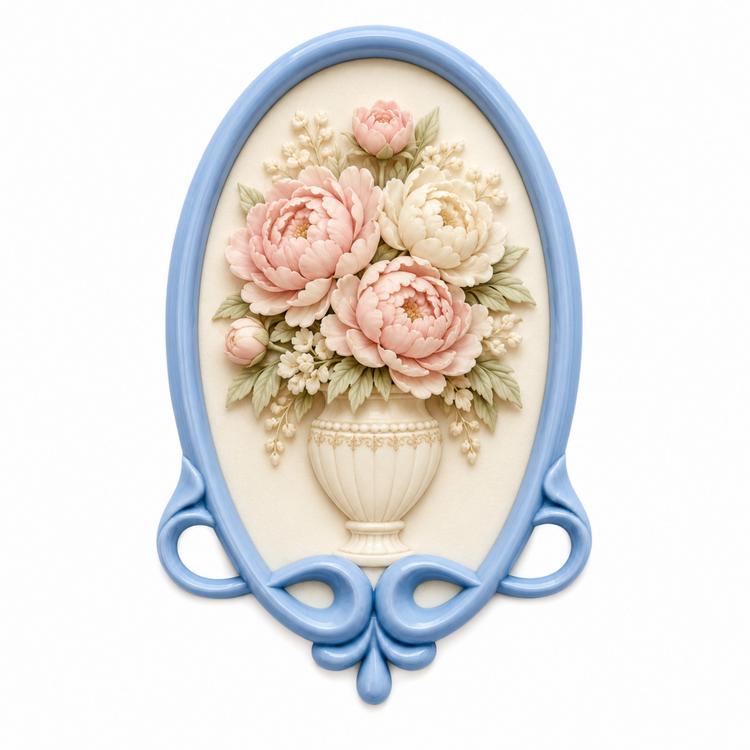 Marco Ovalado Clásico Nº 45 con composición floral en relieve realizado con molde de silicona AradiaShop