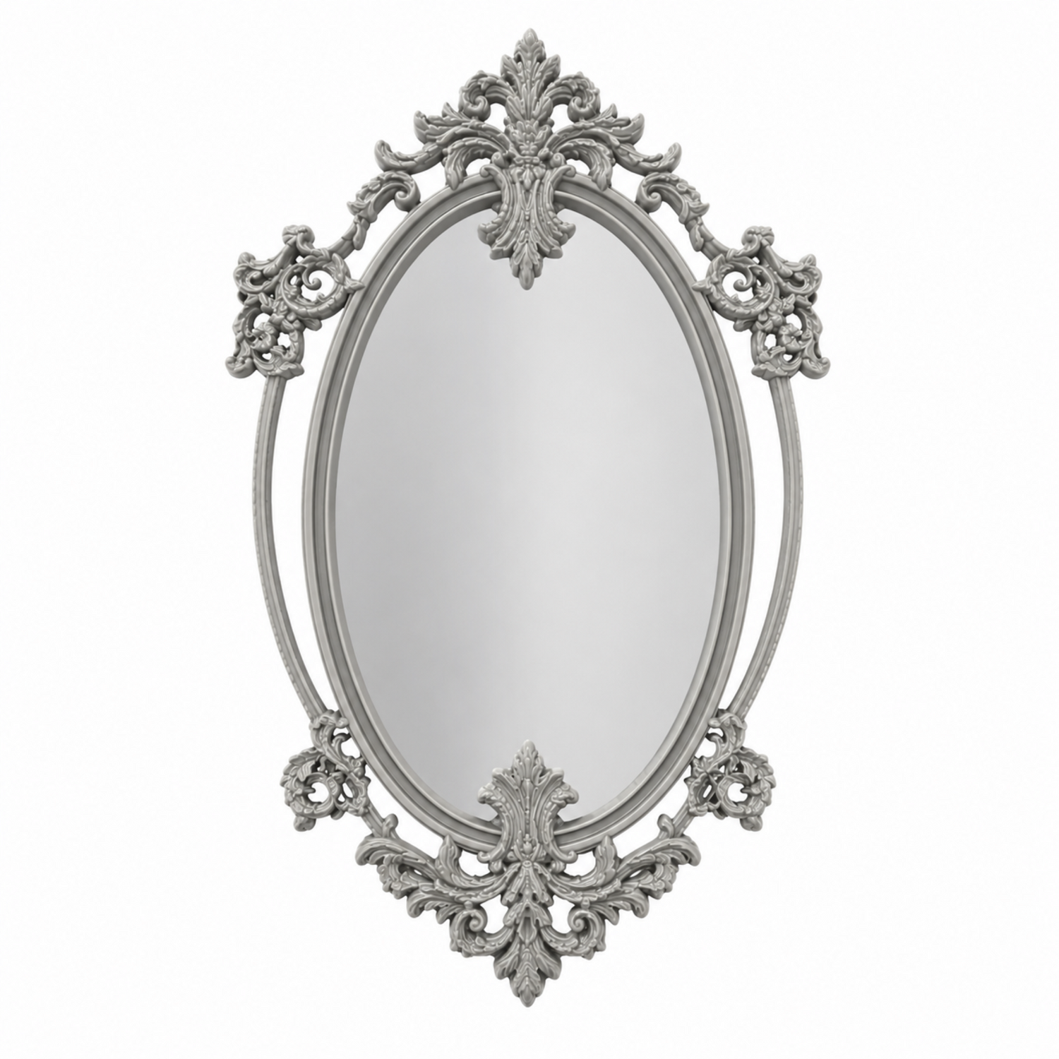 Marco Ovalado Ornamentado Nº 16 decorado como espejo vintage con marco gris claro realizado con molde de silicona AradiaShop