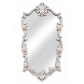 Marco Rococó Vertical Nº 8 decorado como espejo con rosas en porcelana fría en tonos pastel y marco gris claro