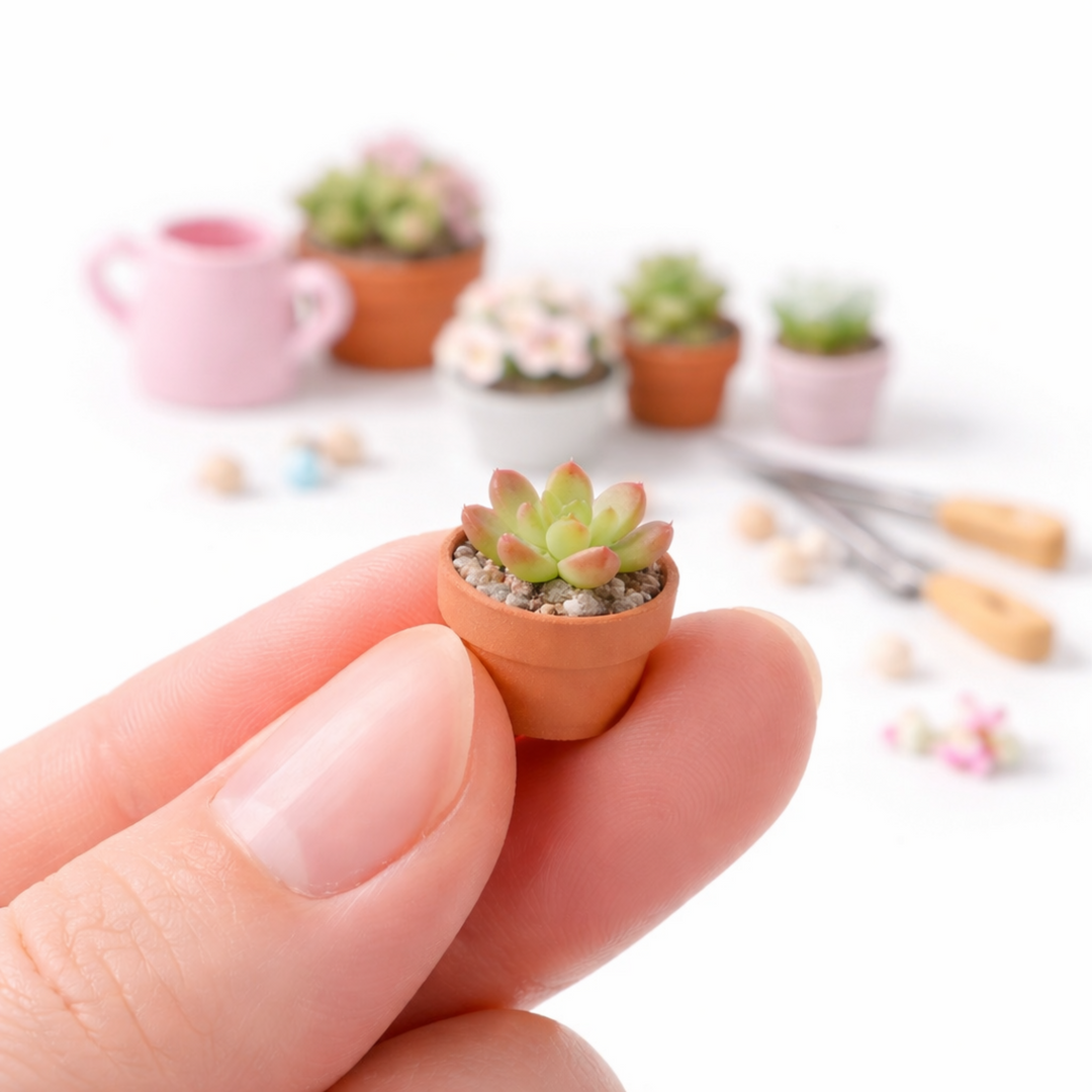 Mini maceta en miniatura realizada con porcelana fría Cremosa Mini escala 1:12