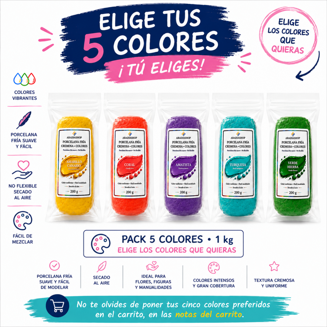 Pack de 5 colores de Porcelana fría Cremosa | AradiaShop