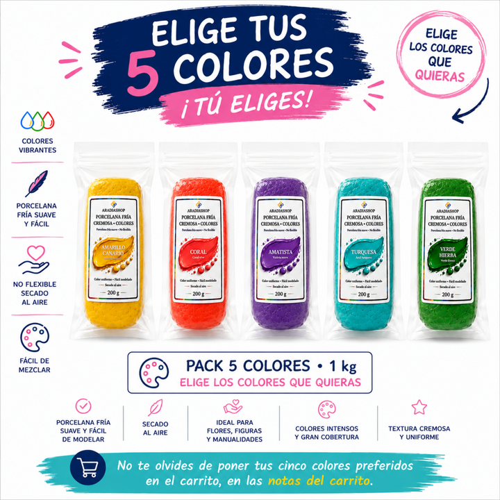 Pack de 5 colores de Porcelana fría Cremosa | AradiaShop