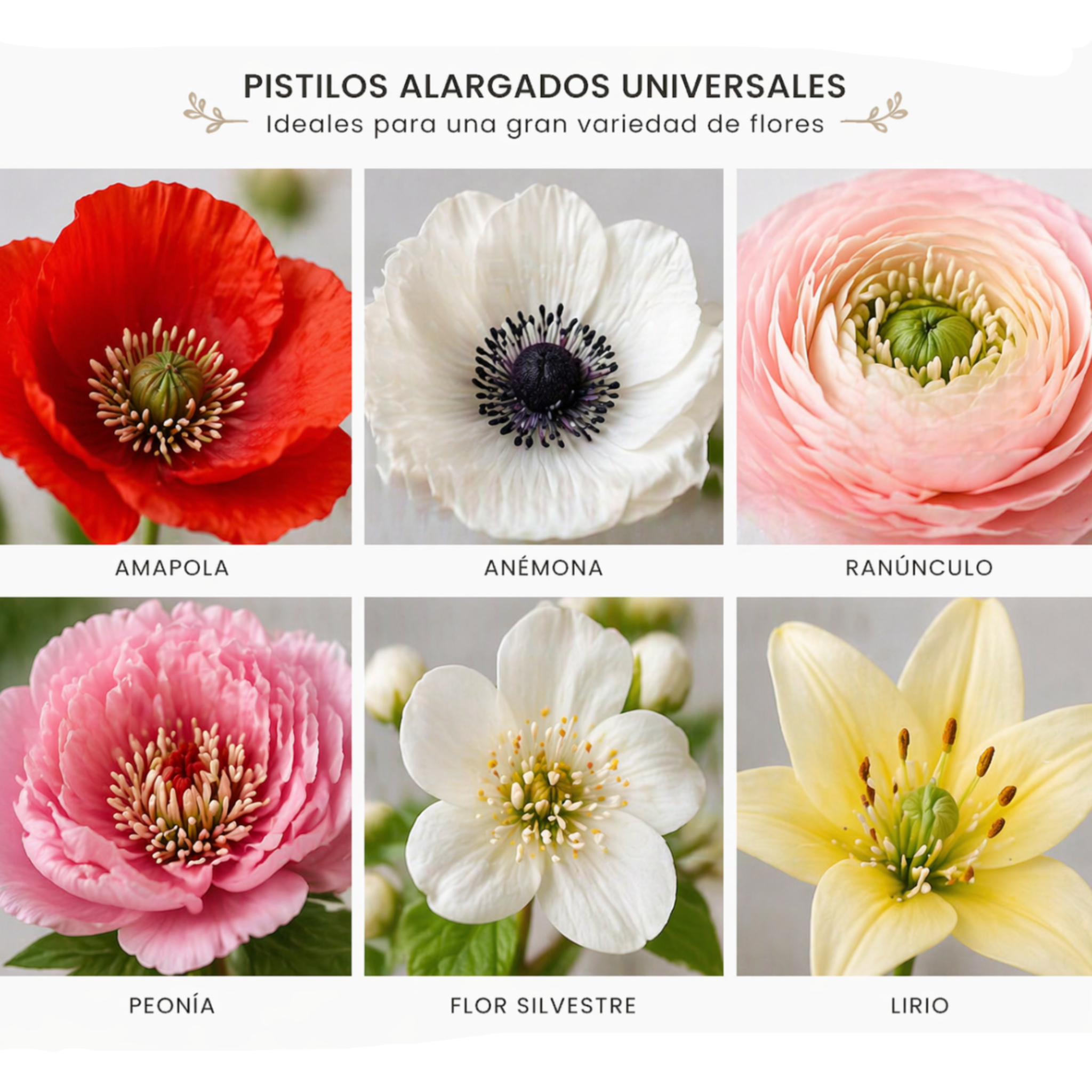 flores con pistilos pequeños realistas hechas con nervador de silicona