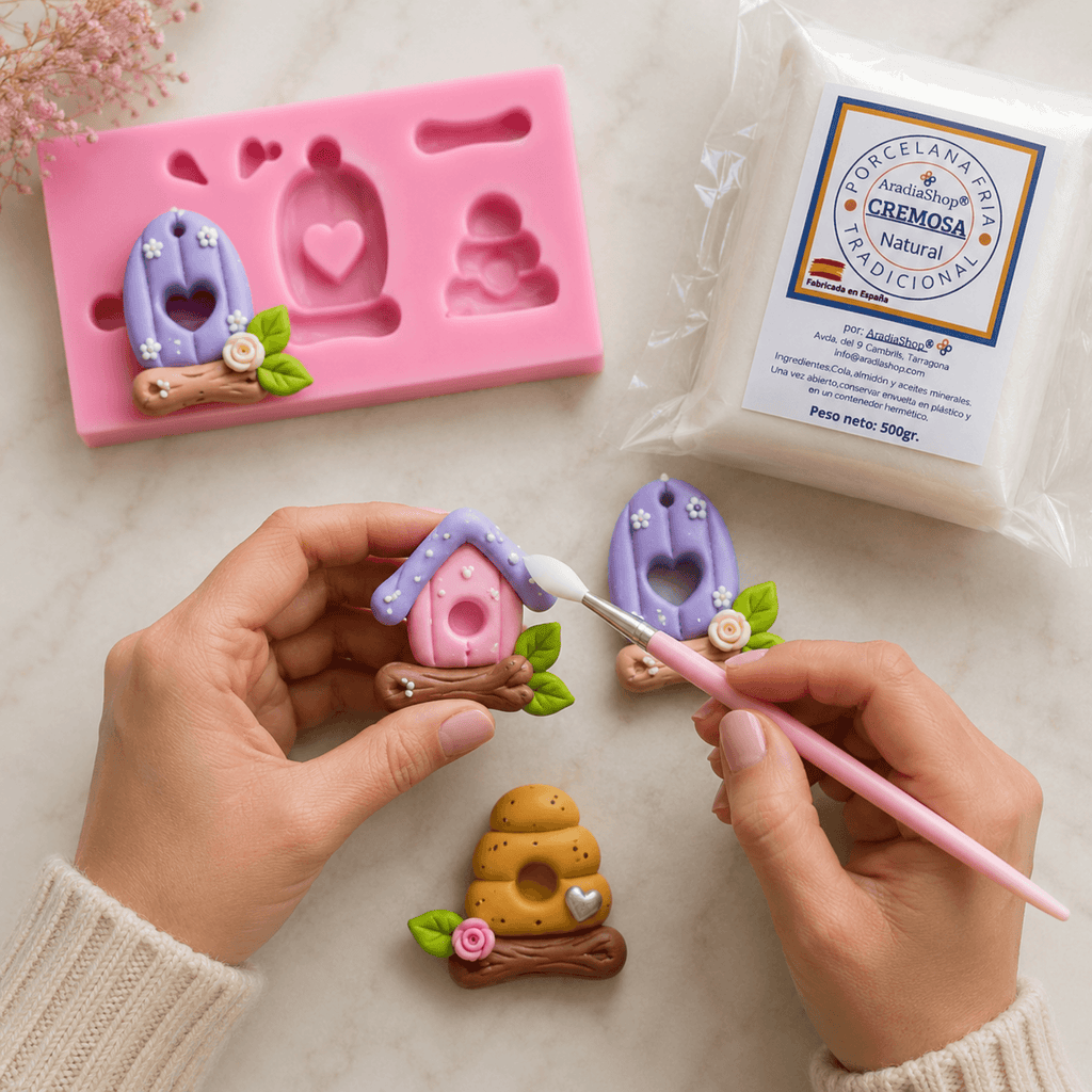 Molde de Silicona Casitas de Jardín Kawaii para Porcelana Fría
