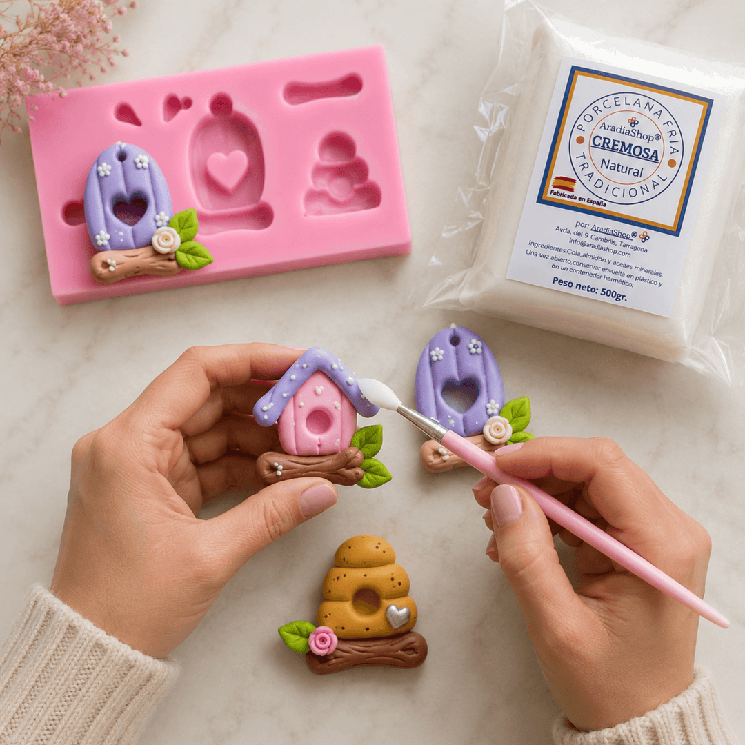 Molde de Silicona Casitas de Jardín Kawaii para Porcelana Fría
