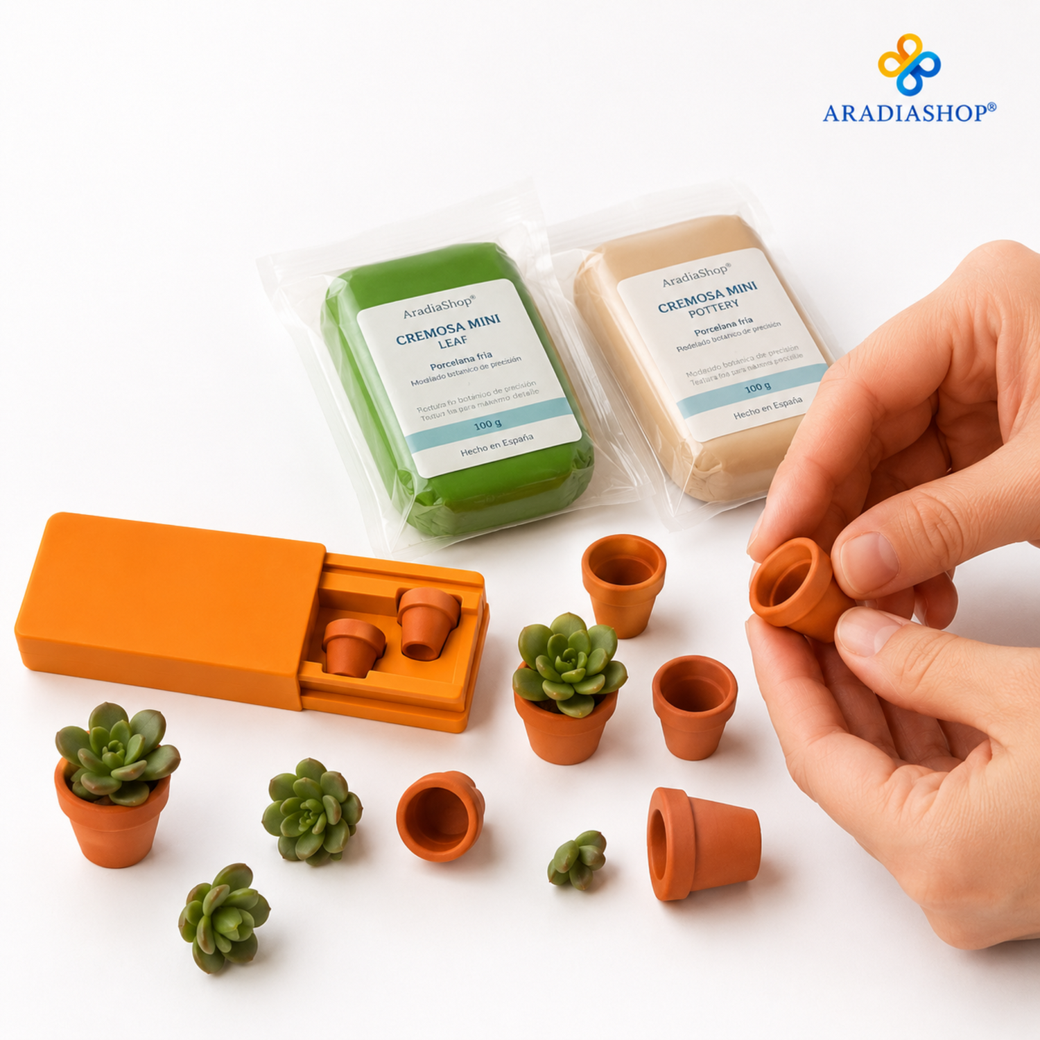 Modelado de mini macetas con porcelana fría Cremosa Mini para miniaturas
