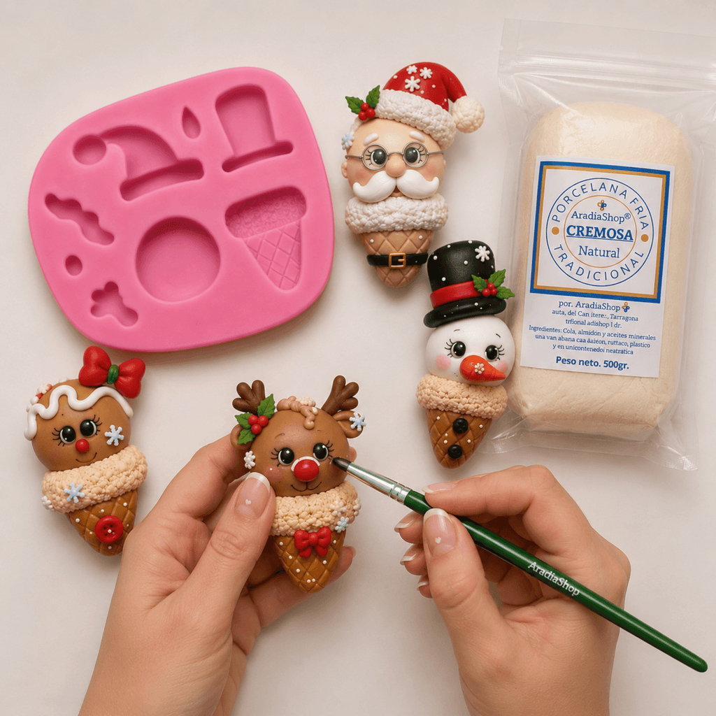 Modelado con molde Conitos Navideños Mini y porcelana fría AradiaShop