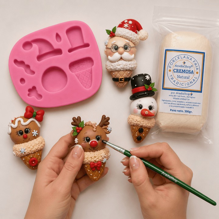 Modelado con molde Conitos Navideños Mini y porcelana fría AradiaShop