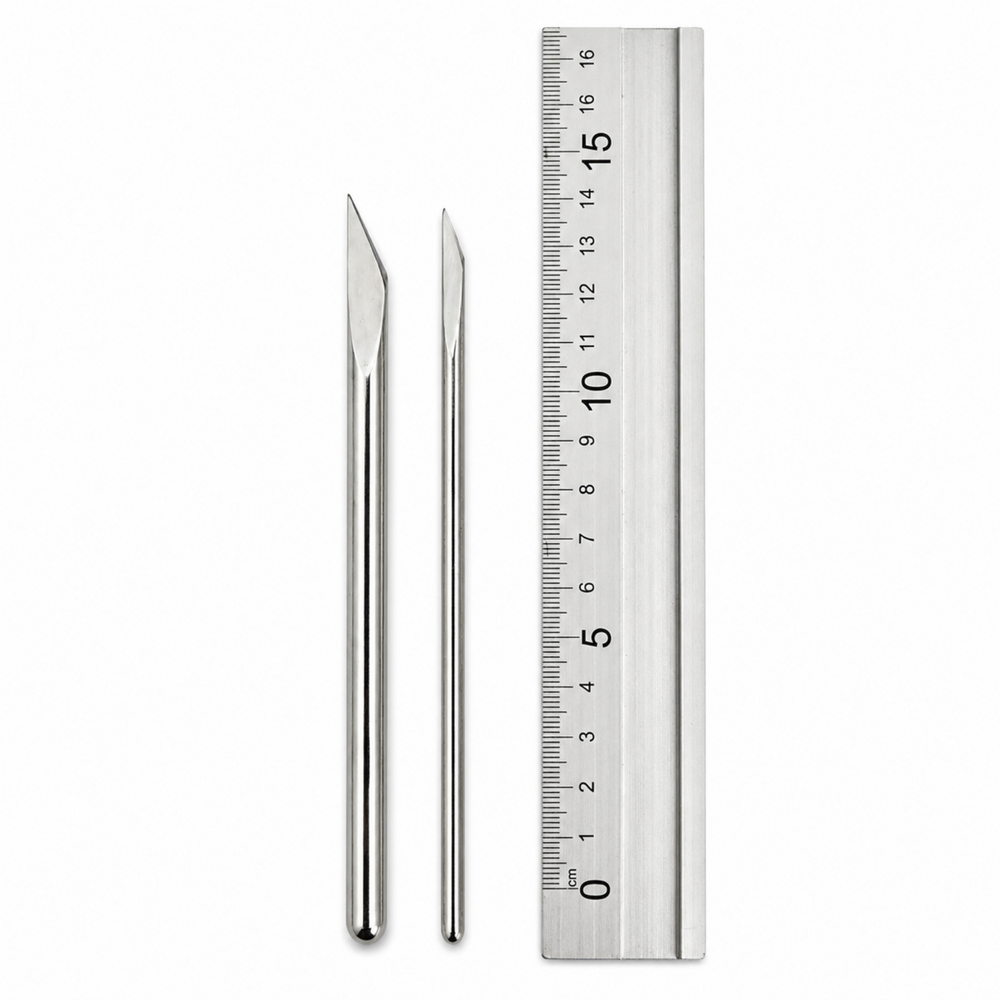 Estecas cuchillo de acero inoxidable grande y pequeña con regla para mostrar medidas en modelado de porcelana fría