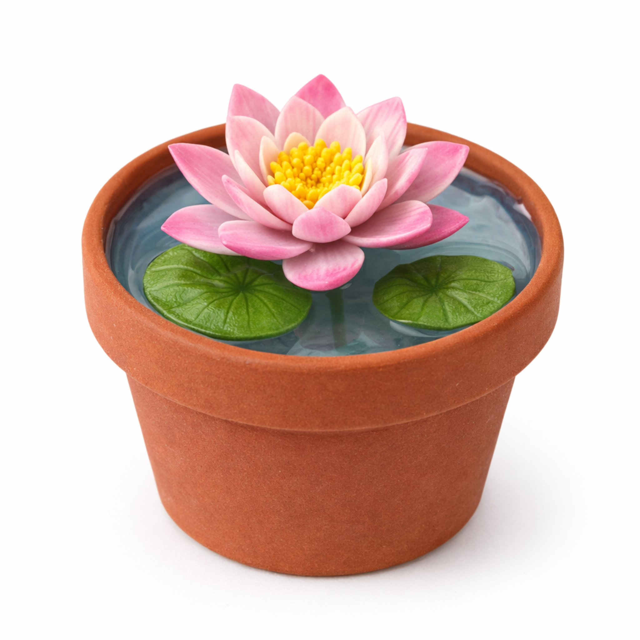 Flor de loto realizada con porcelana fria en maceta usando cortadores AradiaShop