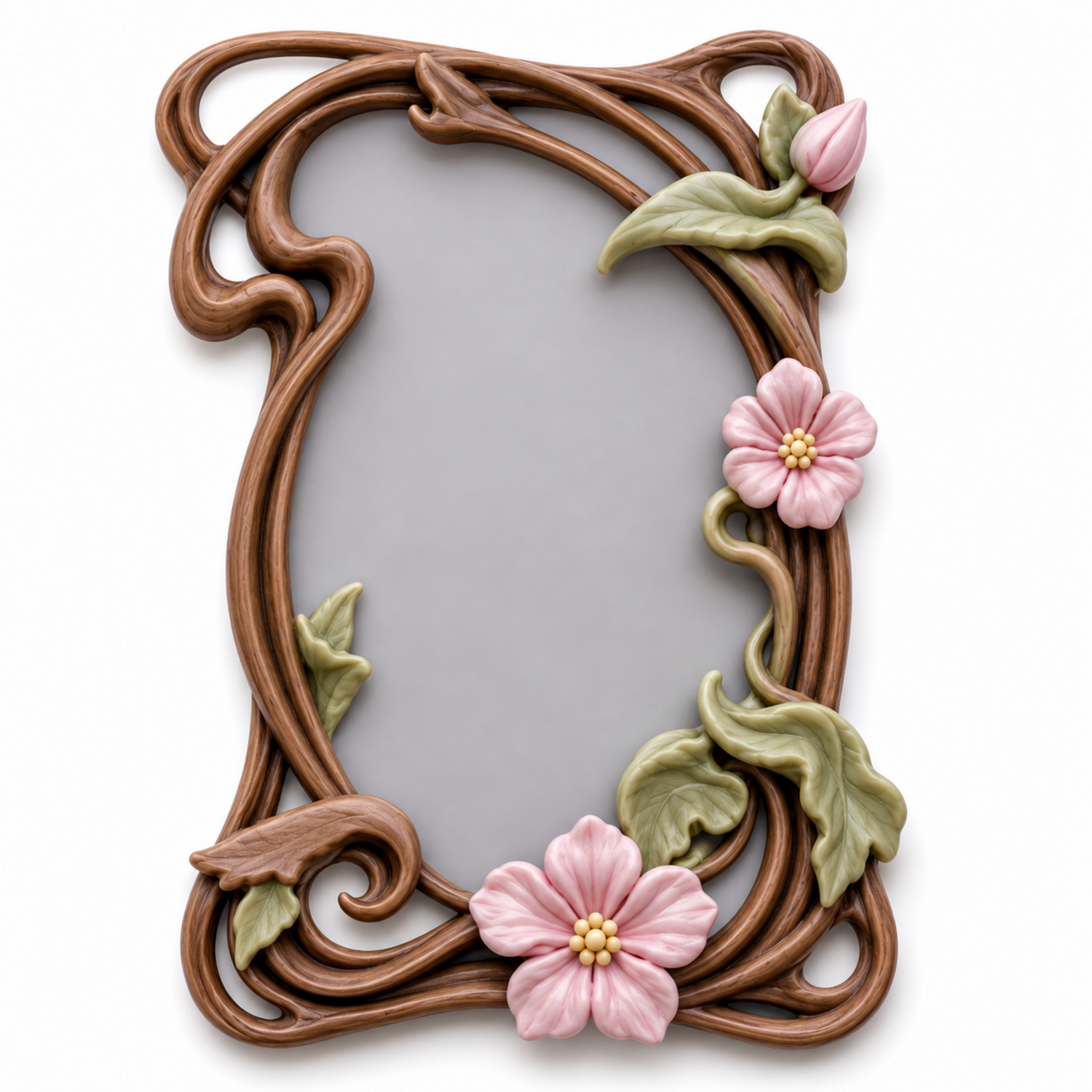 Marco Floral Art Nouveau Nº 1 decorado con flores de porcelana fría en miniatura