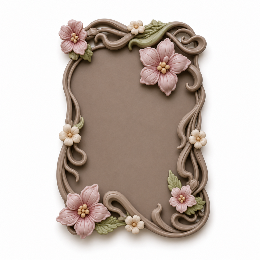 Marco Floral Art Nouveau Nº 2 decorado con flores de porcelana fría en miniatura