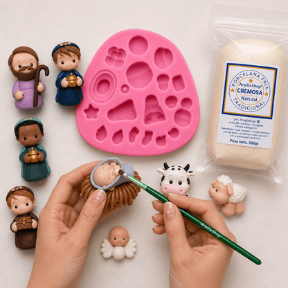 Molde Mini Belén Kawaii para Porcelana Fría y Miniaturas