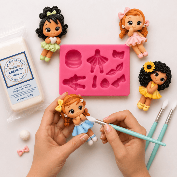 Modelando mini dolls kawaii con molde de silicona AradiaShop