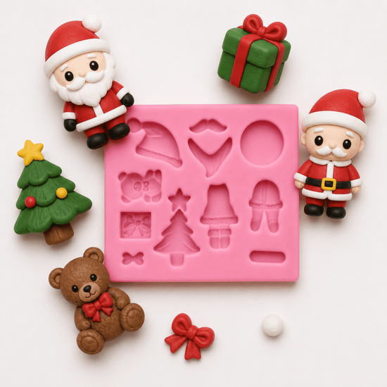 Molde Mini Navidad Kawaii con figuras de porcelana fría AradiaShop