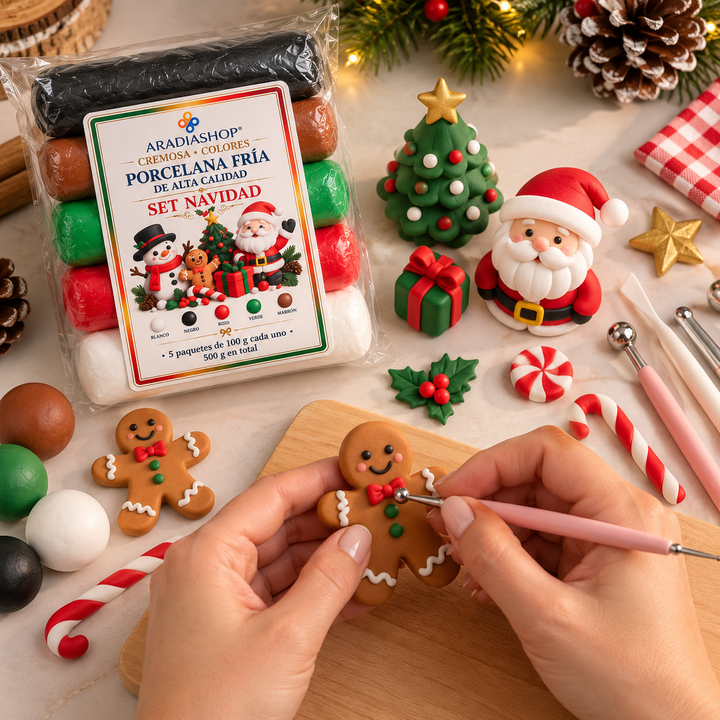 Set Navidad de Porcelana fría Cremosa 5 colores | Aradiashop® AradiaShop